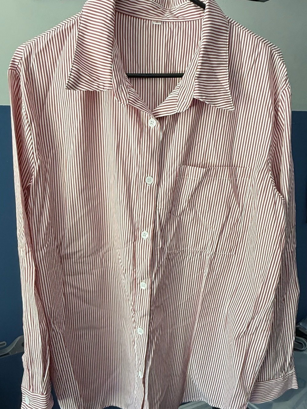 Women’s L Red White Striped Oversized Button Down Shirt 100% Cotton